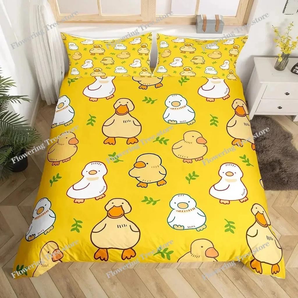 Cute Duck King Queen Duvet Cover Cartoon White Goose Bedding Set Funny Farmhouse Animal Comforter Cover Polyester Quilt Cover029