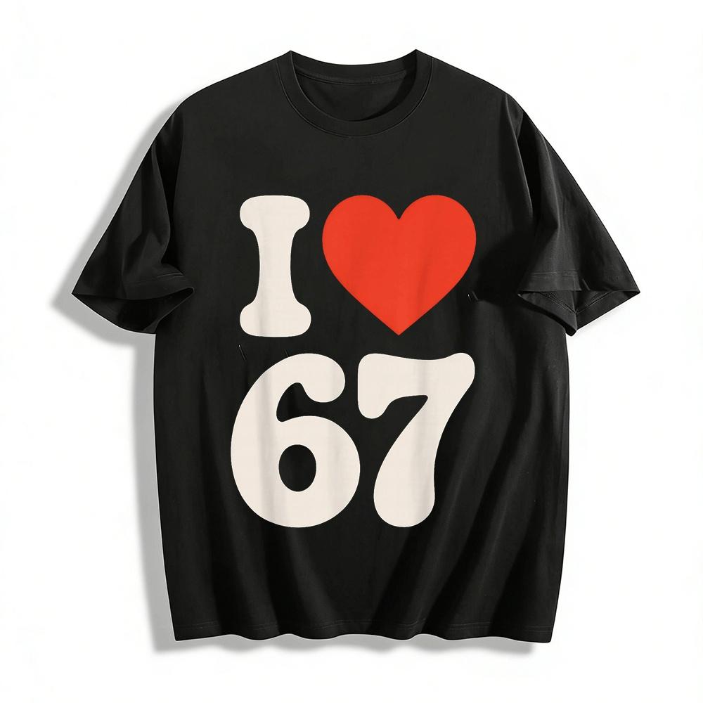 

Vintage I Love 67 Heart Print Casual Short Sleeve T-Shirt Pure cotton T-shirt 6XL