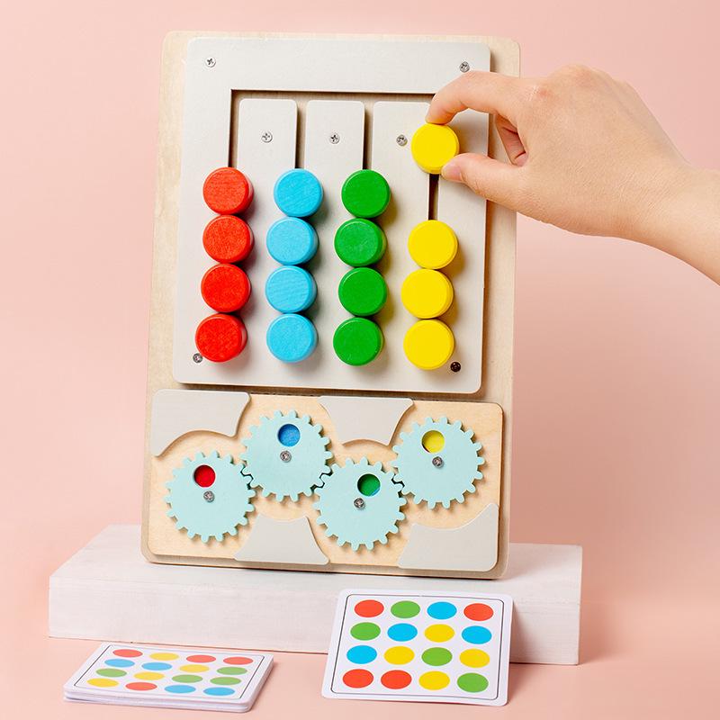Montessori Rotating Gear Maze: Four-Color Shape & Color Enlightenment Wooden Toy for Children