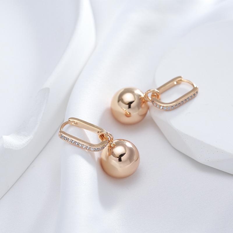 New Retro Glossy Spherical Long Earrings Rose Gold Color Fashion Wedding Jewelry Unique Modern Metal Drop Earrings