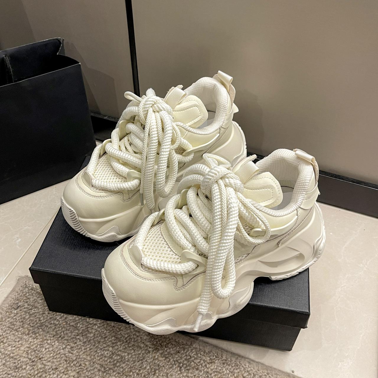 

Черные женские кроссовки на платформе, весенние вулканизированные туфли на толстой подошве со шнуровкой, женская дышащая спортивная обувь из искусственной кожи 35 бежевый