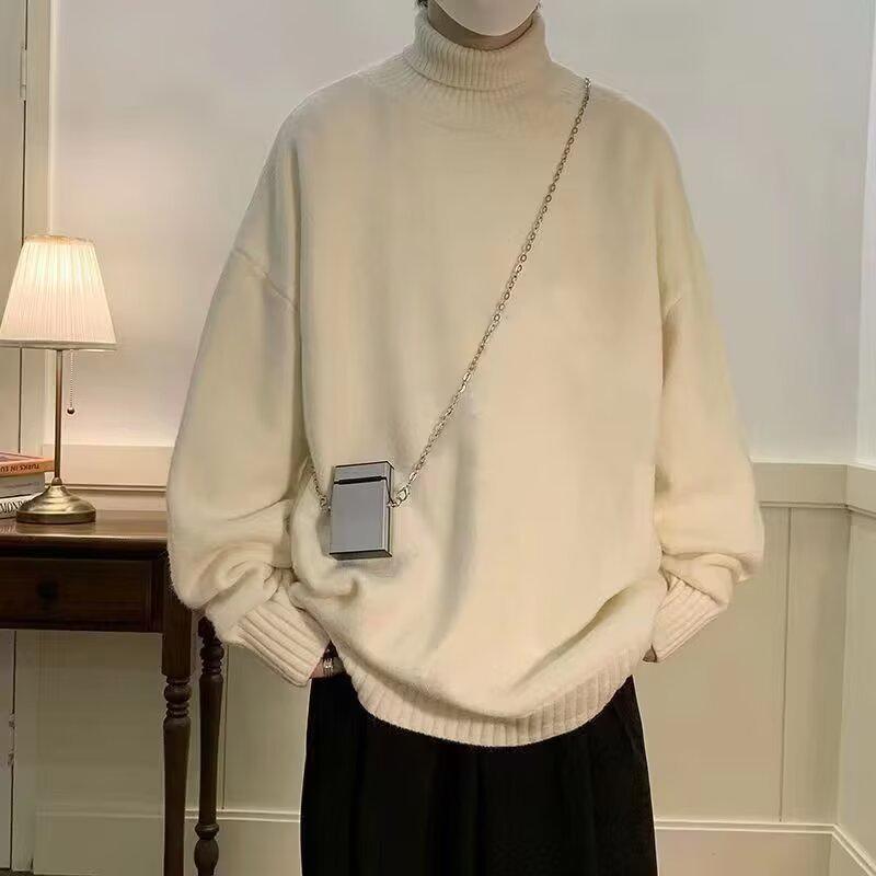 

Men s Simple Loose Fit Autumn/Winter Round Neck Base Layer Sweater - Warm Knitwear with Plus Velvet 2XL білий
