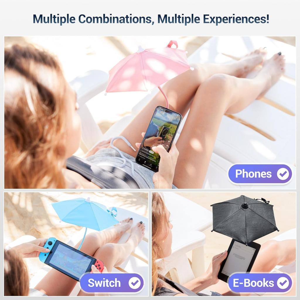 Magnetic Phone Umbrella for Sun,Outdoor Phone Sun Shade Shield with Flexible Angle Design & Rotatable Phone Ring,Umbrella for iPhone 17 Air 16 15 14