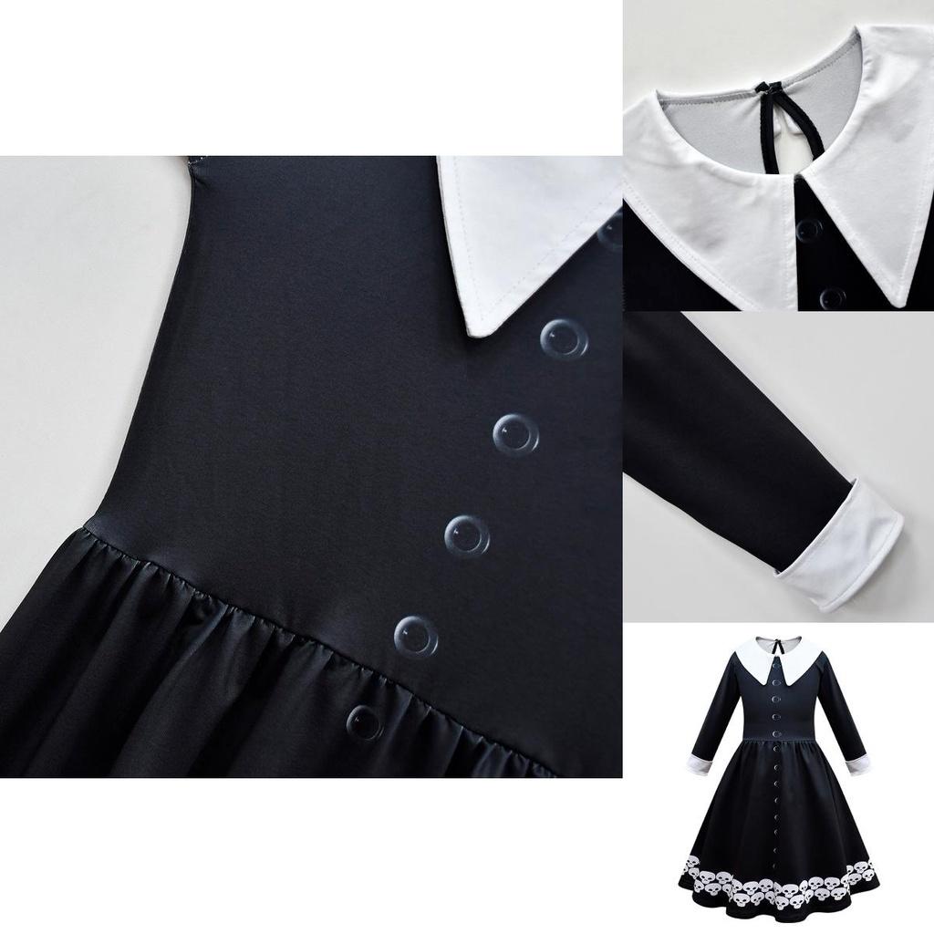 Vestido Wednesday Addams Bolsa Peruca Fantasia Cosplay Meninas Festa de Natal