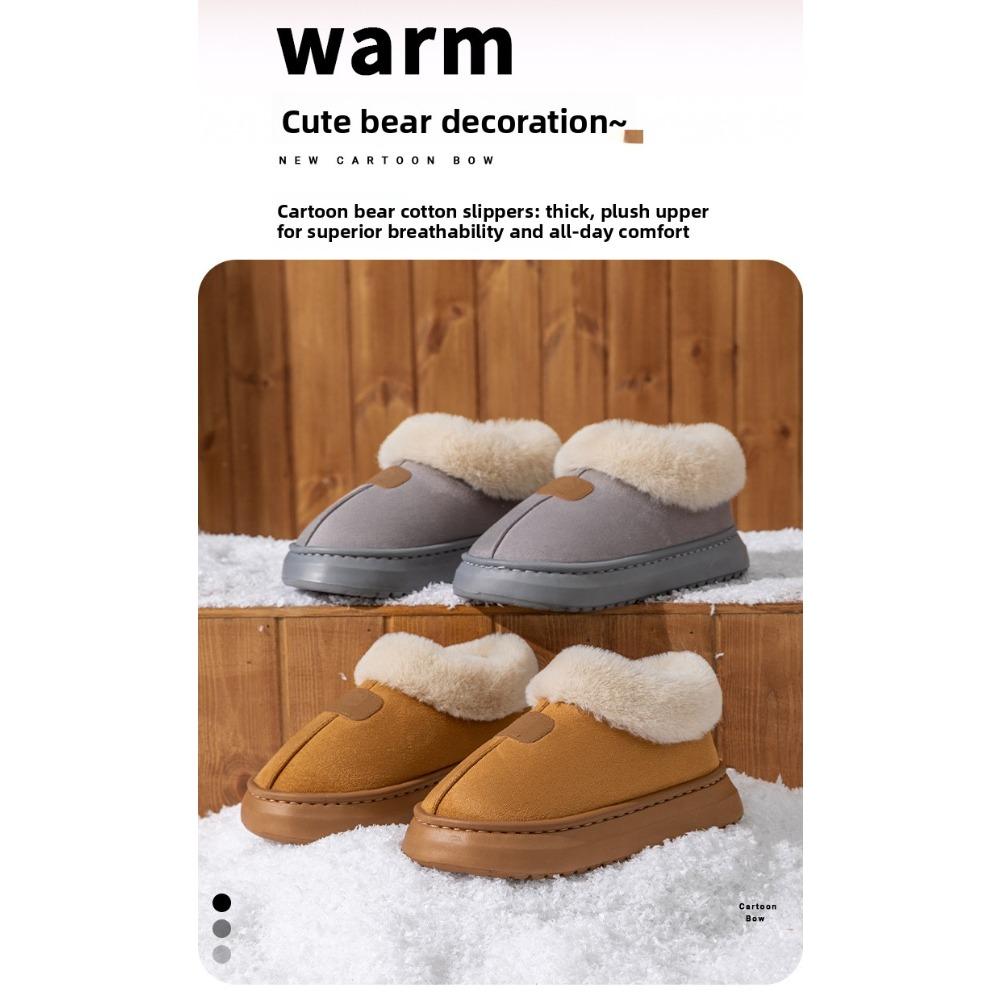 **Closed Heel Thick Sole Cotton Slippers Women Autumn Winter Indoor Wear-Resistant Soft Sole Warm Home Couple Snow Boots**