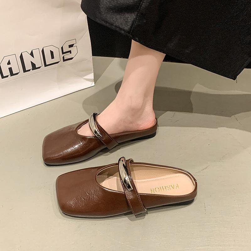 French Flat-bottomed Bag Head Half Slippers Women's Summer Wear 2025 New One-pedal Lazy Pregnant Women Muller Cool Slippers