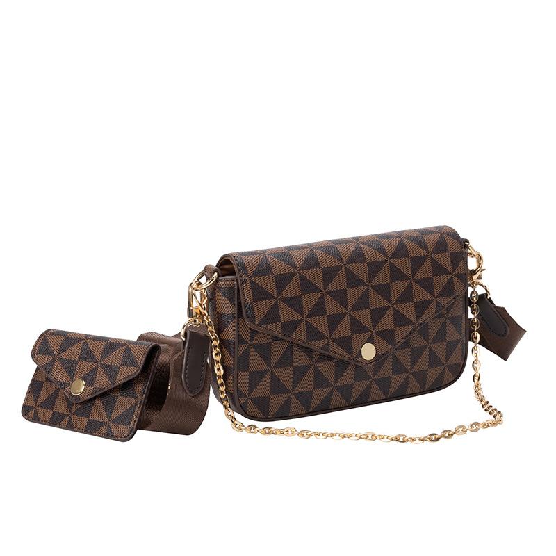 

Niche design women s bag printed plaid chain small square bag spring and summer versatile two-piece set small bag single shoulder messenger bag темно-коричневого