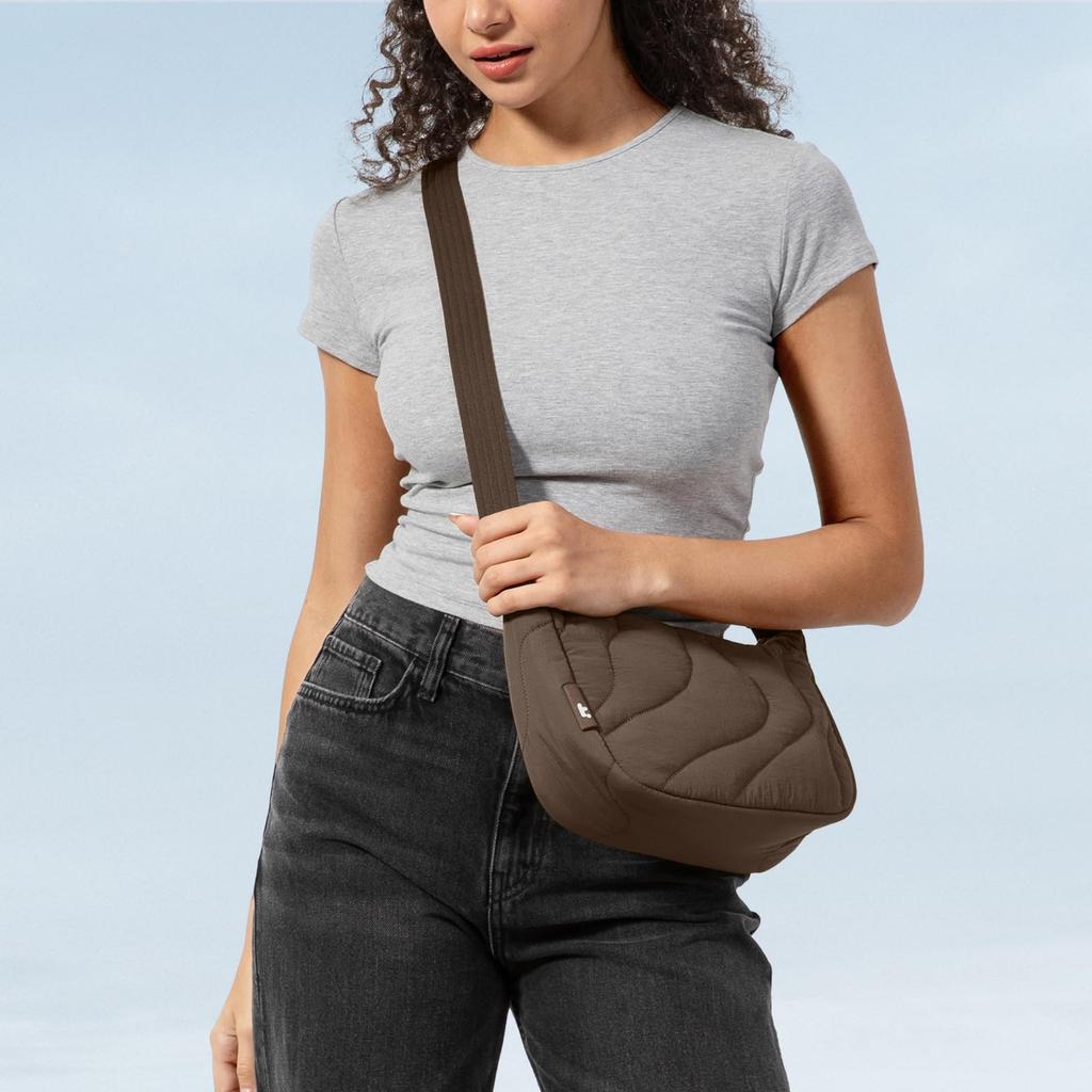 tomtoc Mini Shoulder Quilted Crescent Round Shoulder Smartphone and Wallet Crossbody Hobo Perfect for and Travel Women's Bag, Lightweight, Small, 3.5L