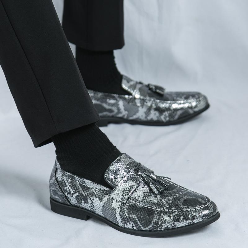 Large Size 48 Men's Fringed Loafers, Snake Leather Casual Leather Shoes, One Pedal, Lazy Beanie Shoes, Men's Shoes Burst