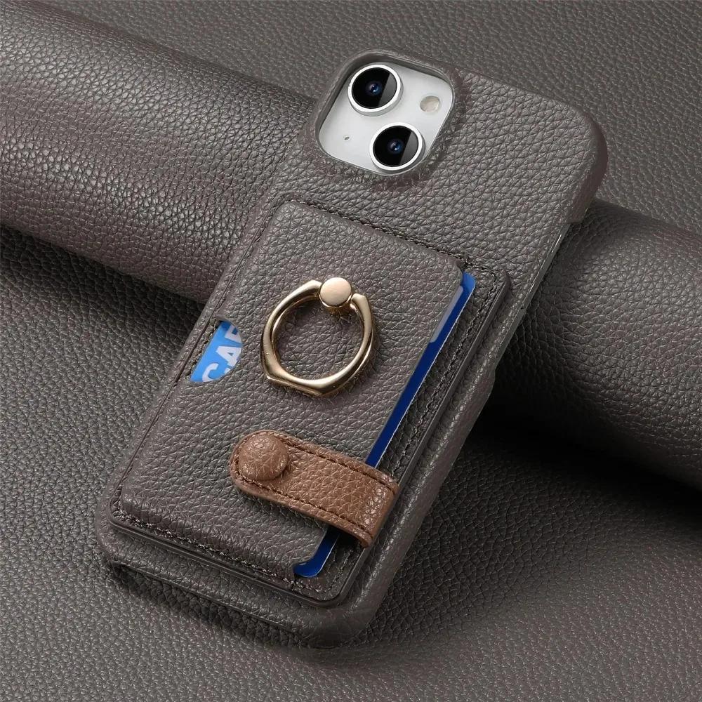 Phone Case For iPhone 16E 16 15 Pro Max 14 13 12 11 Xs Xr X 7 8 Plus SE 2025 Ring PU Leather Cover Cards Holder Wallet