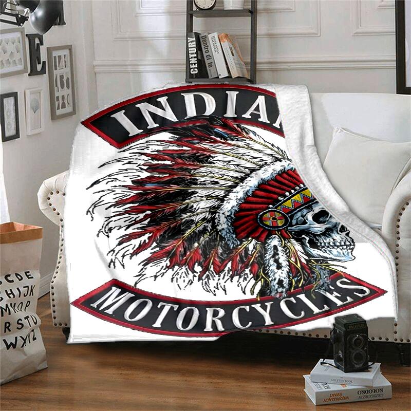 Indian Motorcycle Flannel Blanket Soft All-Season Throw, Design for Camping, Car Travel, Hiking Sofa, Bed, Office Perfect Gift for Parties