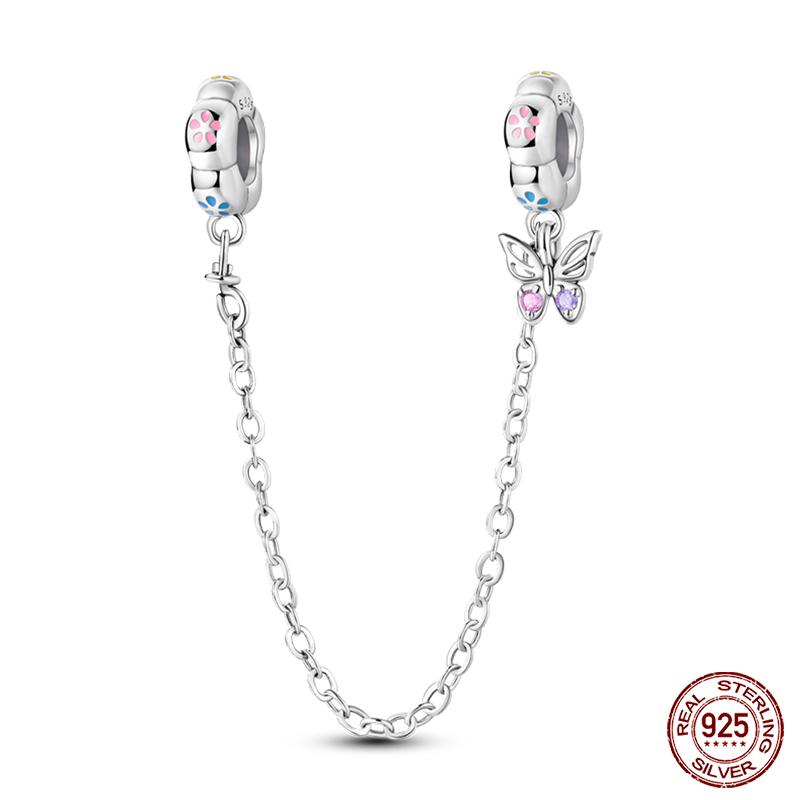 Real 925 Silver Stars & Moon Sunflower Safety Chains Spacer Beads Charms Fit Qikaola 925 Bracelets DIY Jewelry