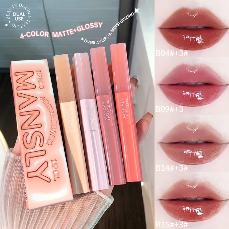 Double Moisturizing Lip Oil with High Pigment Waterproof Lip Mud