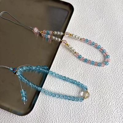Korean Style Crystal Flower Beaded Phone Lanyard with Hand Rope and Camera Charm for Women