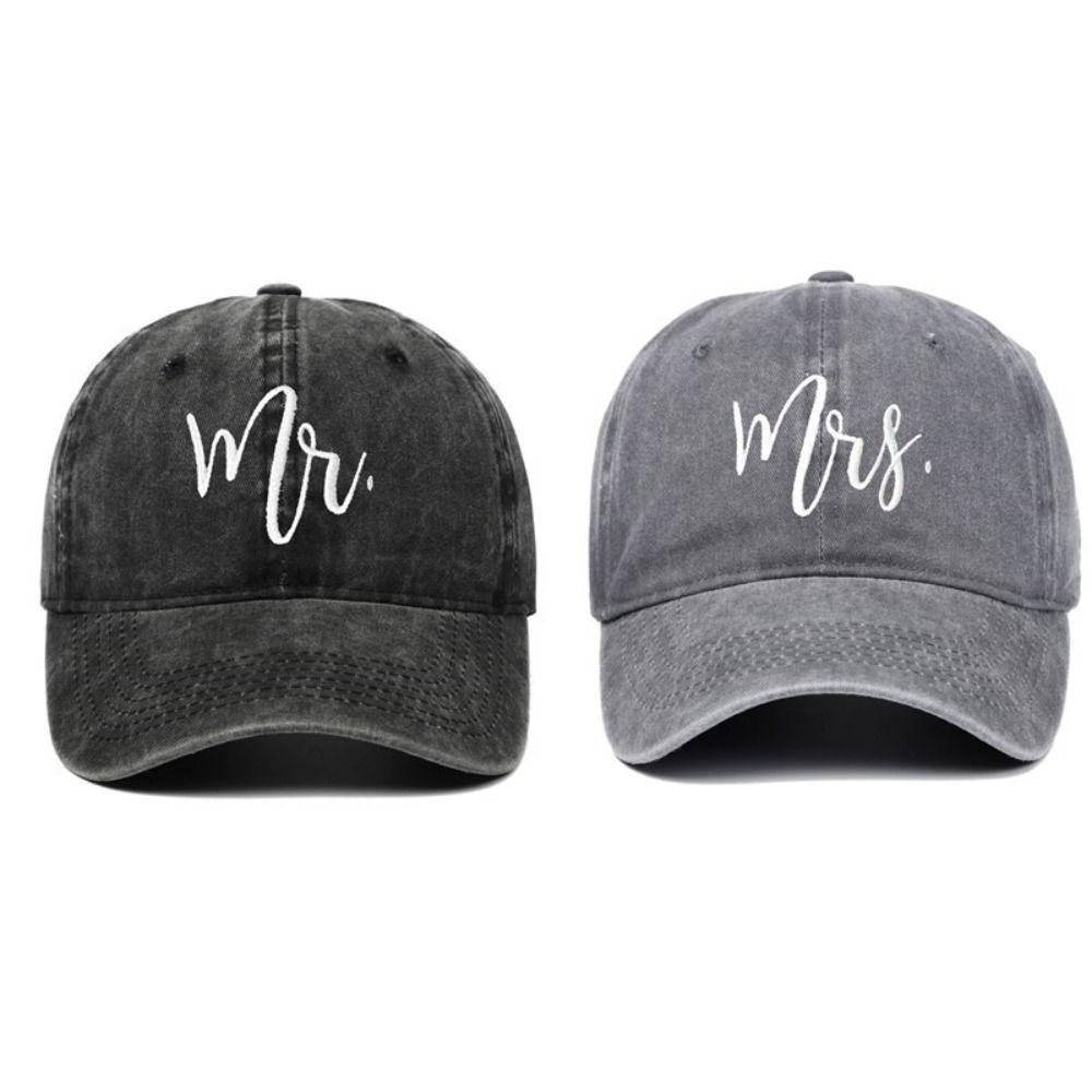 Vintage Couple Baseball Hats Adjustable Outdoor Sunscreen Hats Fashion Mr Mrs Embroidery Caps