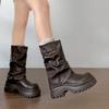 Winter Vintage Platform Thick Sole Woman Pipe Ankle Boots Design Belt Buckle Shoes Punk Style Leather Short Bottes Femmes