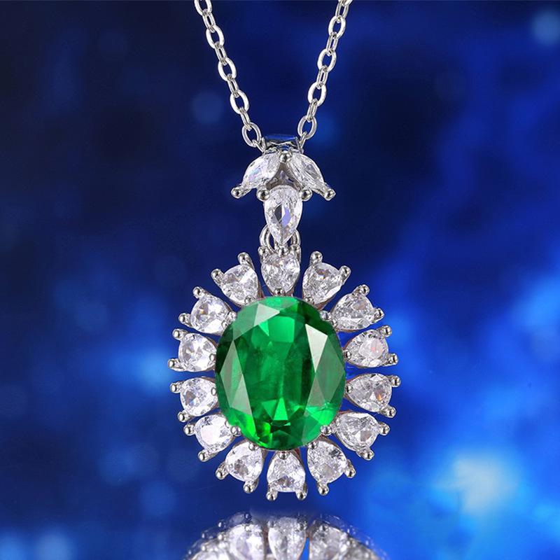 S925 Sterling Silver Green Nano Yellow Blue Ruby Pendant Necklace with Diamonds