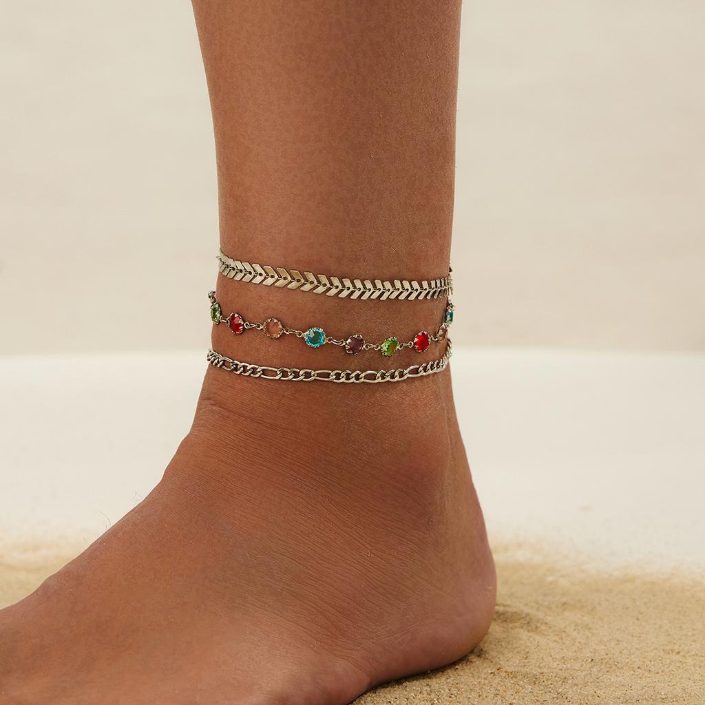 Ingemark Y2K Boho Colorful Crystal Chain Anklet for Women Summer Beach Trendy Exquisite Barefoot Ankle Bracelet Leg Jewelry Gift