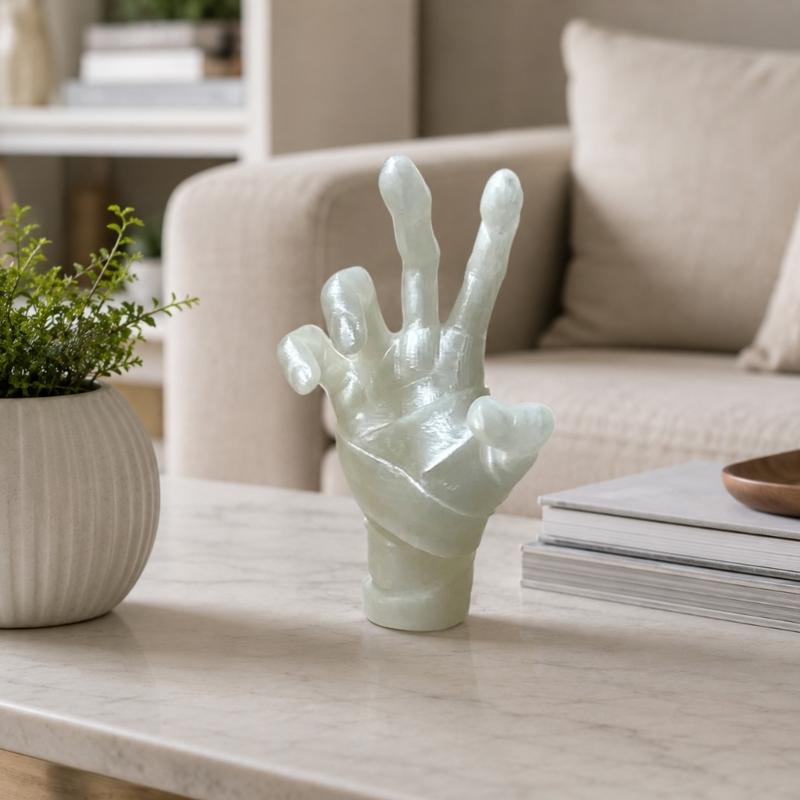 Window Sill Hand Figure, Seasonal Display Piece With Night Shine Finish, Stable Base, and Shelf to Corner Placement for Home or Party Use