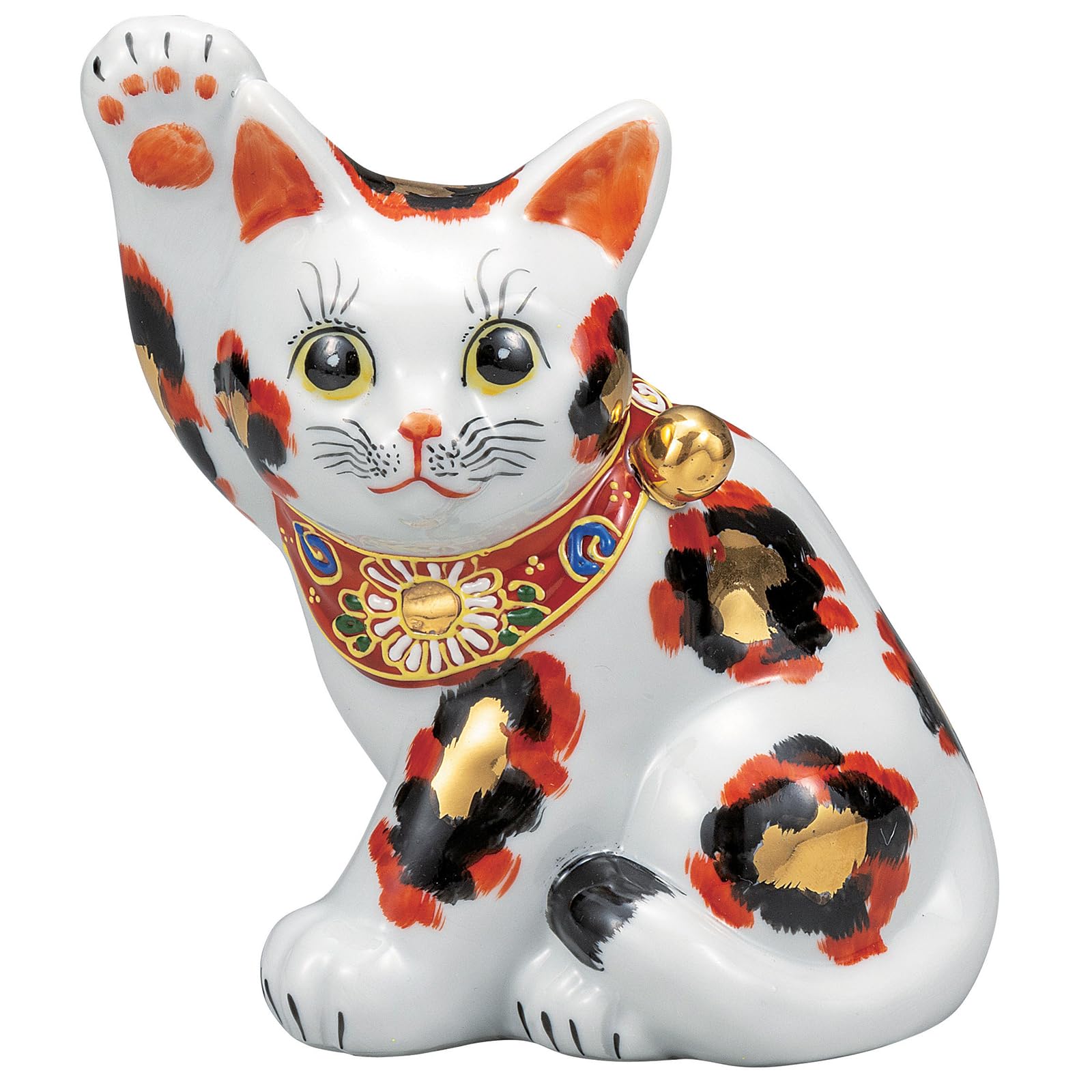 Kutani ware symbolizing business prosperity and good right size gold Maneki-neko (beckoning cat) figurine, fortune, hand, 16.7cm tall, 5.5, calico, белый