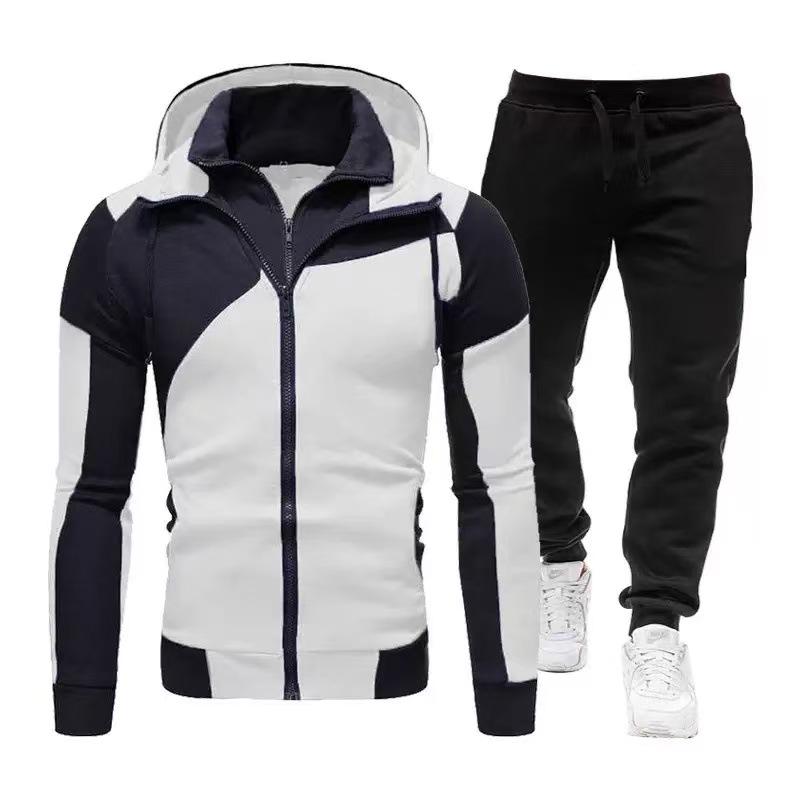Men's Two-Piece Color Block Hooded Cardigan & Joggers Set