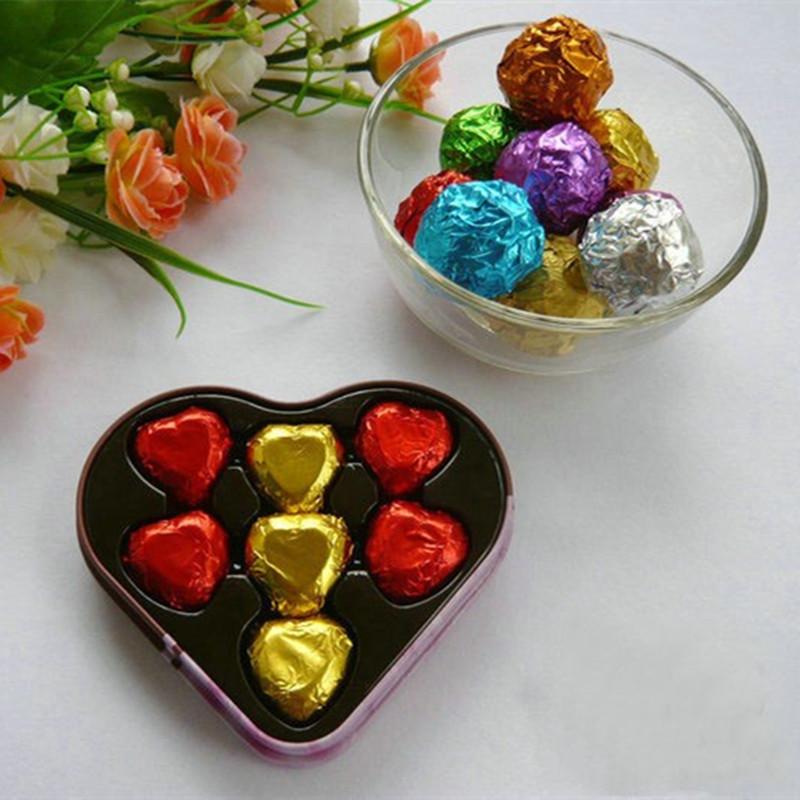 100pcs 4inch (10cm) Chocolate Candy Wrappers Aluminium Foil Paper Wrapping Square Sweet Lolly Dessert Food Tin Foil Wrappers