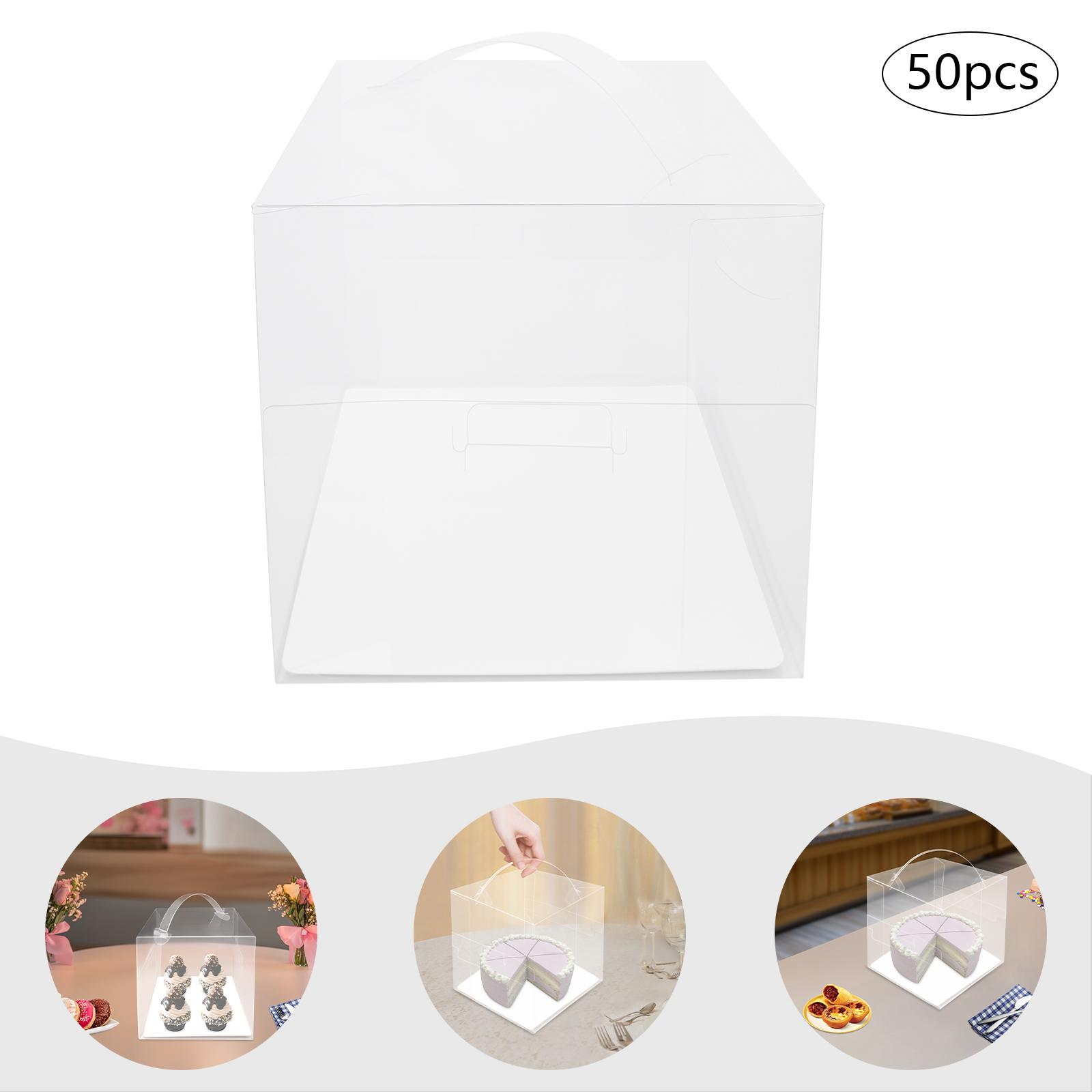 

50 Pcs Clear PET Cake Boxes,Square Clear Cake Boxes 15*15*15cm/14*14*14cm Assembly Required for Weddings, Anniversaries Other