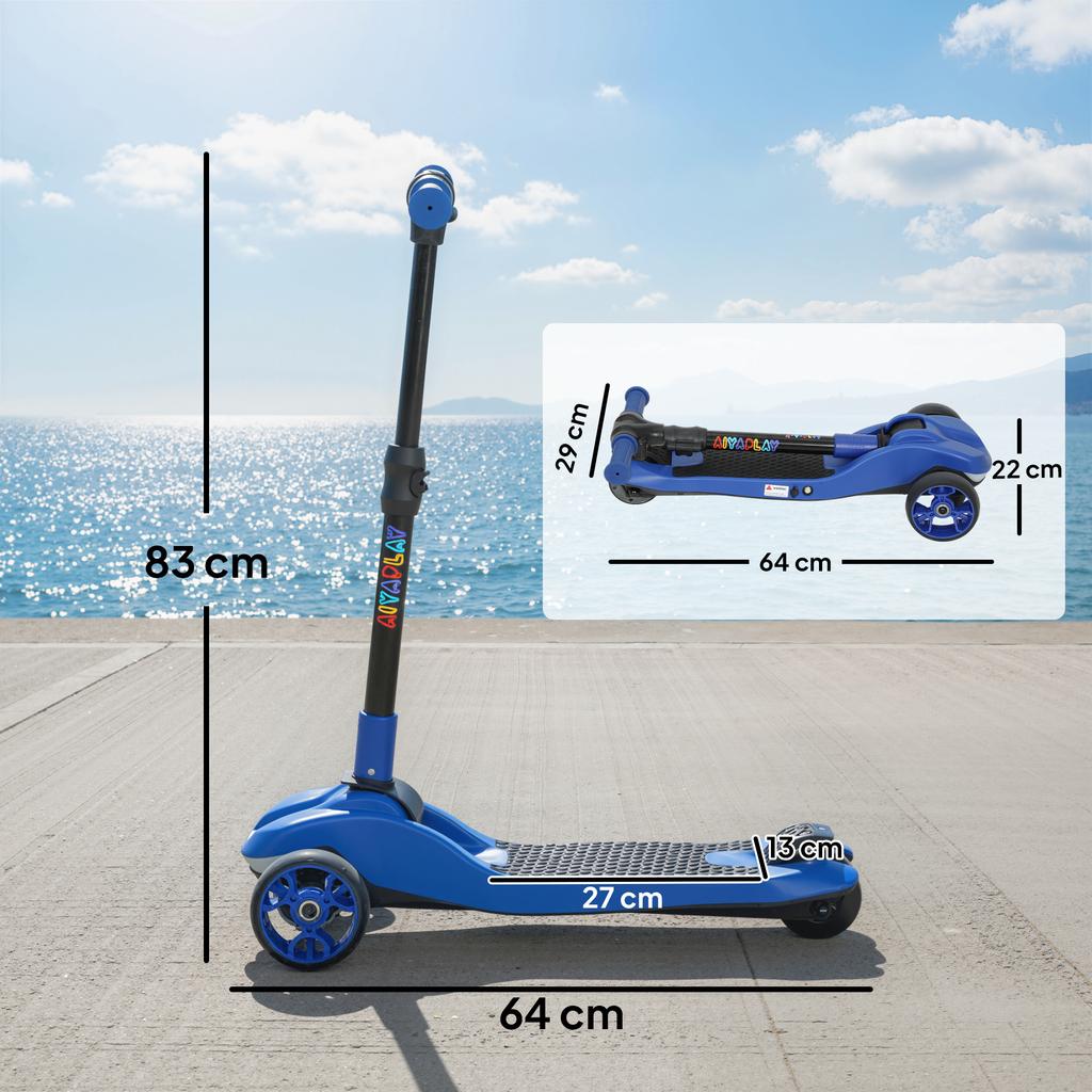Monopattino elettrico per bambini 6+ anni, pieghevole 3 ruote avvio zero, velocità massima 8 km/h 64 x 29 x 83 cm blu