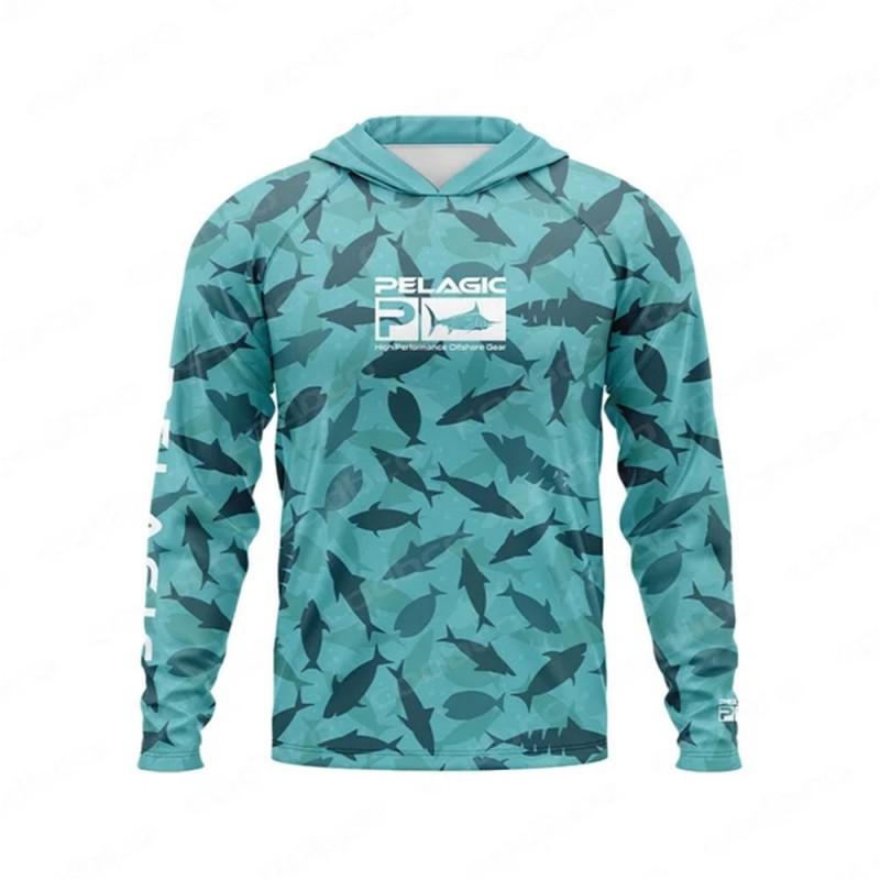 Mens Quick-Dry UV Protection Hooded Fishing Shirt Long Sleeve Breathable Outdoor Angling Top