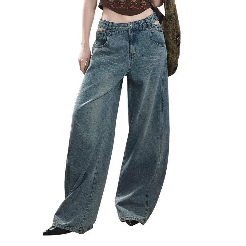 UNIFREE Retro Distressed Hollow Out Wide Leg Jeans