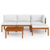5 Piece Garden Lounge Set with Cushions Cream Colored Acacia Wood & Rope