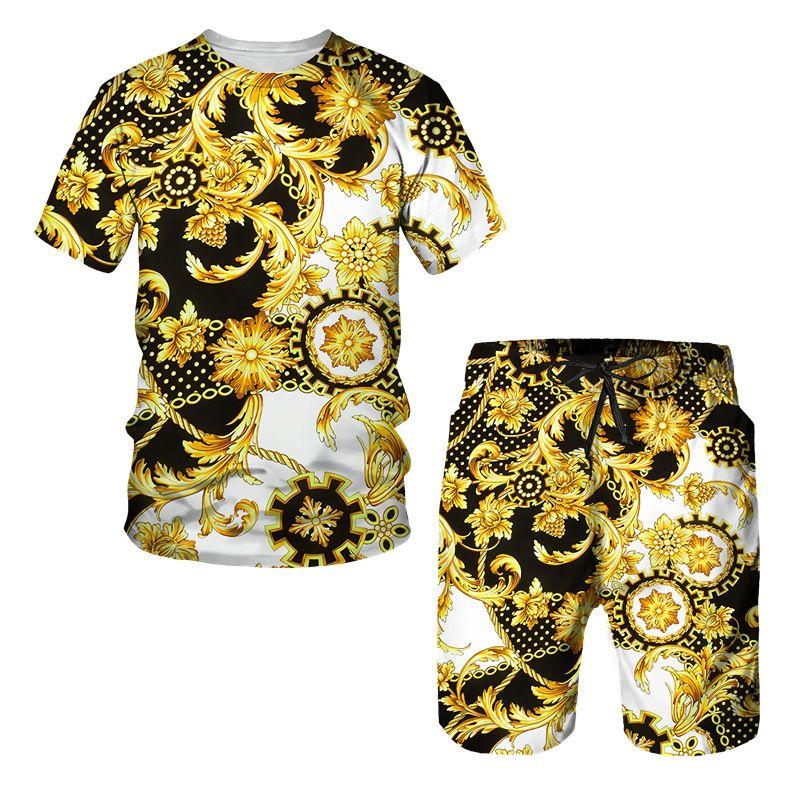2025 Sommermode T-Shirt Set Tägliche Outdoor-Strandshorts Herren Kurzarm T-Shirt und Shorts Set Sommer 3D Gedruckt