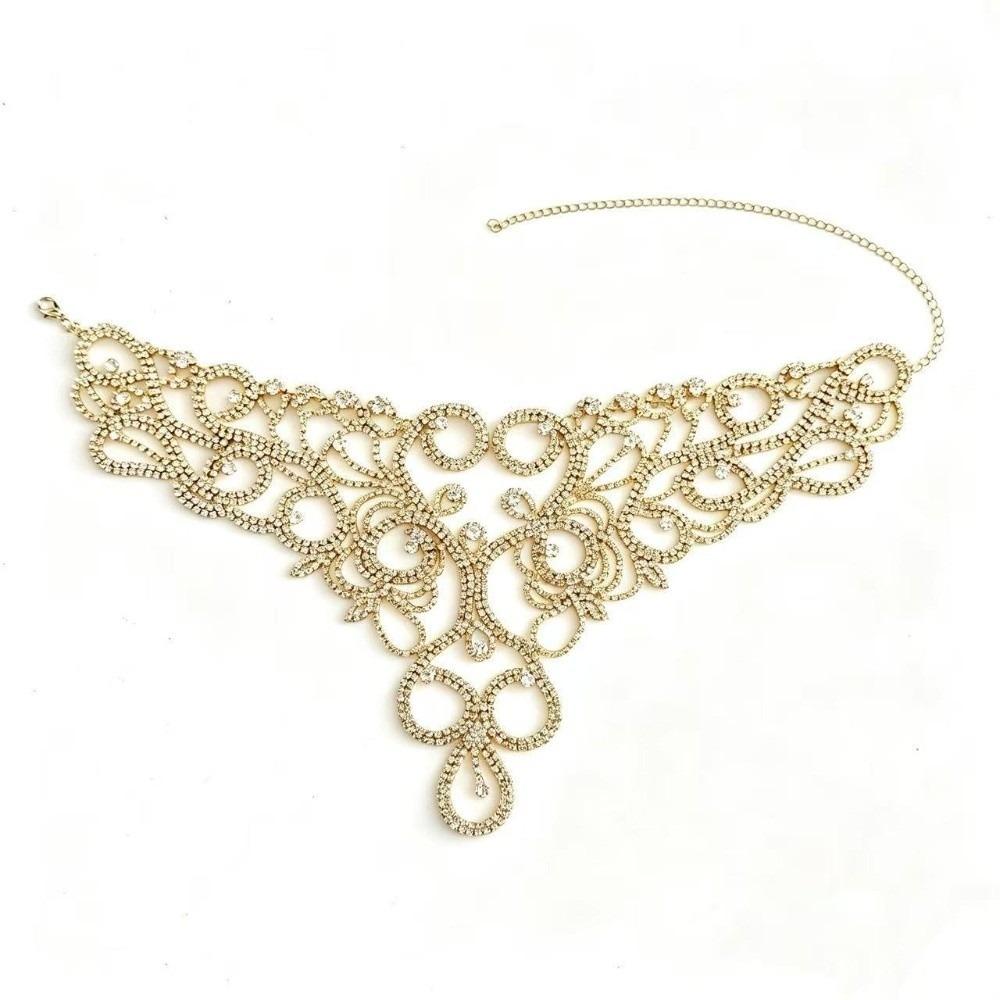 Gold Silver Crystal Necklace Luxurious Gold Applique Necklace Rhinestone Necklace for Women