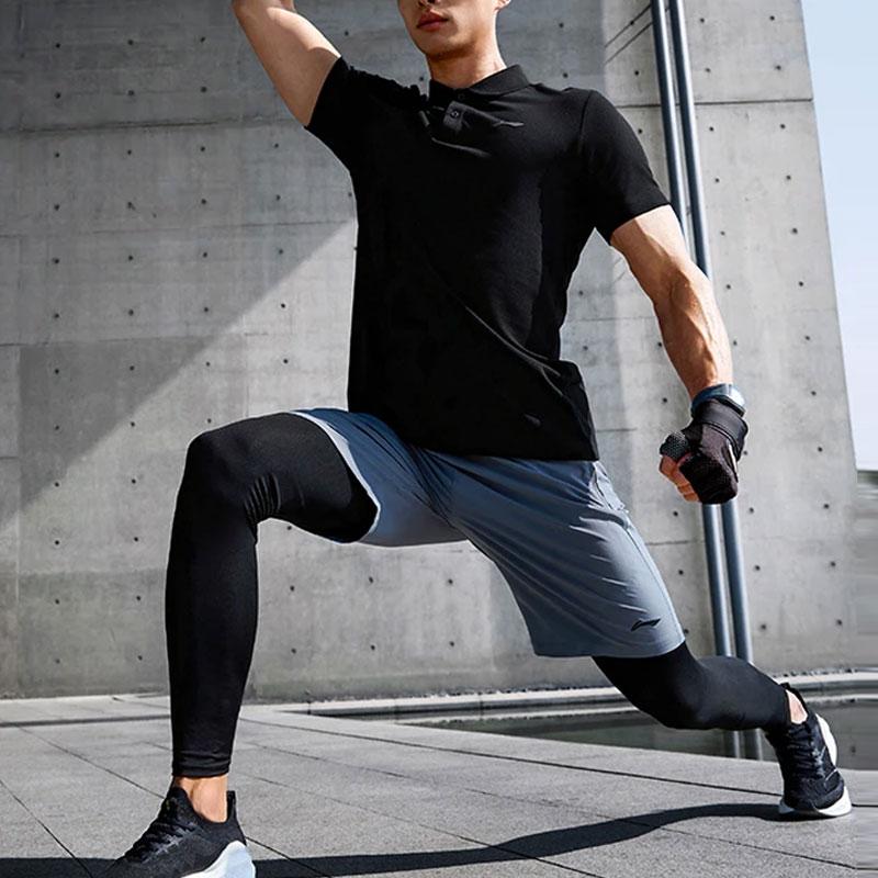 Li Ning Fitness Series Solid Color Casual Durable Short Sleeve Polo Shirt Men Tops Black APLU117-1