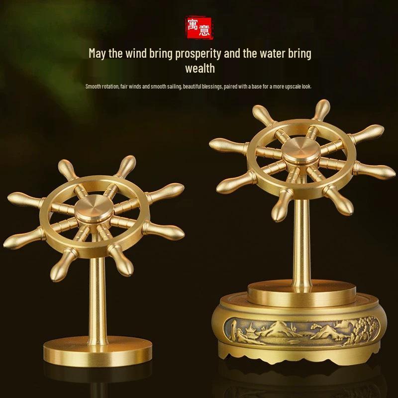 Ornement Spinner Roue de Navire en Laiton Rotatif - Décoration de Bureau en Métal & Cadeau