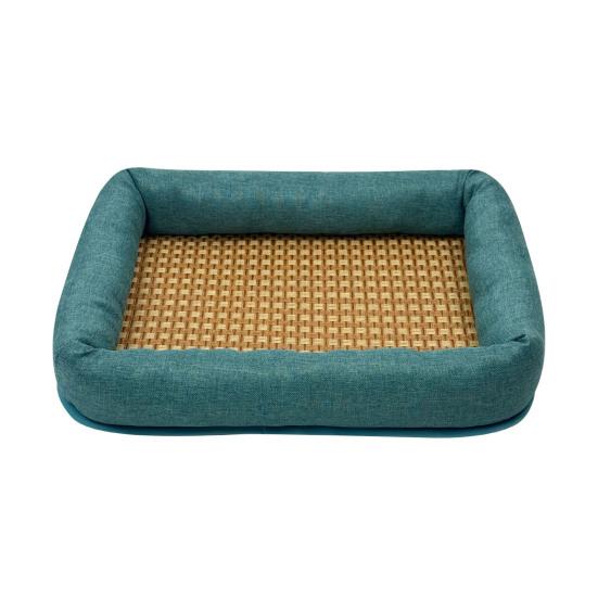 Summer Pet Cooling Bed Woven Cooling Mat Cat Bed Breathable Cooling Dog Bed with Raised Edges Anti-Slip Bottom for Small Dogs Cats