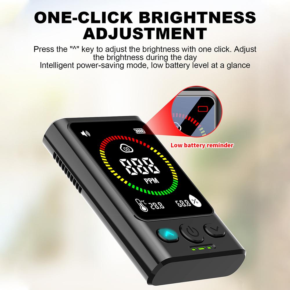Portable Carbon Monoxide Detector CO Gas Alarm with Temp Humidity Monitor Digital Air Quality Tester Rechargeable Indoor Outdoor