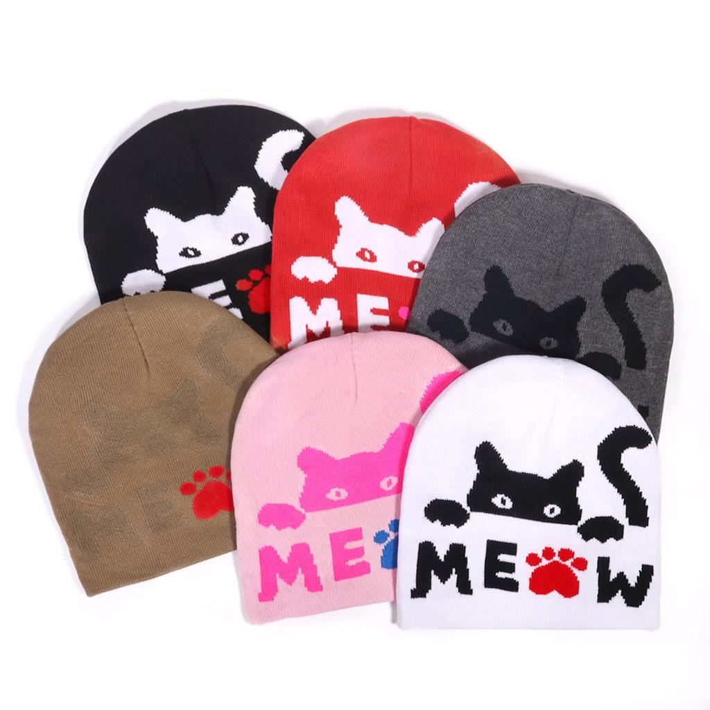 Cat Animal Pattern Knit Cap For Outdoor Activities In Autumn And Winter Fashion