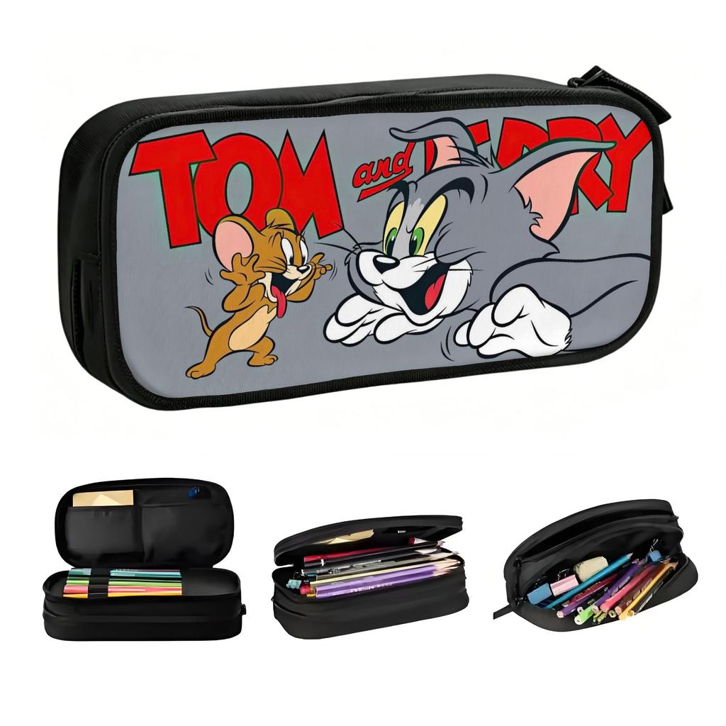 Kawaii Tom And Jerry Anime Pencil Case for Boys Girls Big Capacity Cartoon Pencil Pouch School Supplies