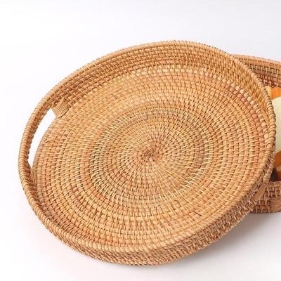 ZISIZ Rattan Round Serving Tray & Picnic Basket