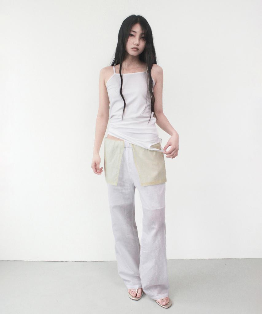 Kasel Overlay Stripe Pants, White