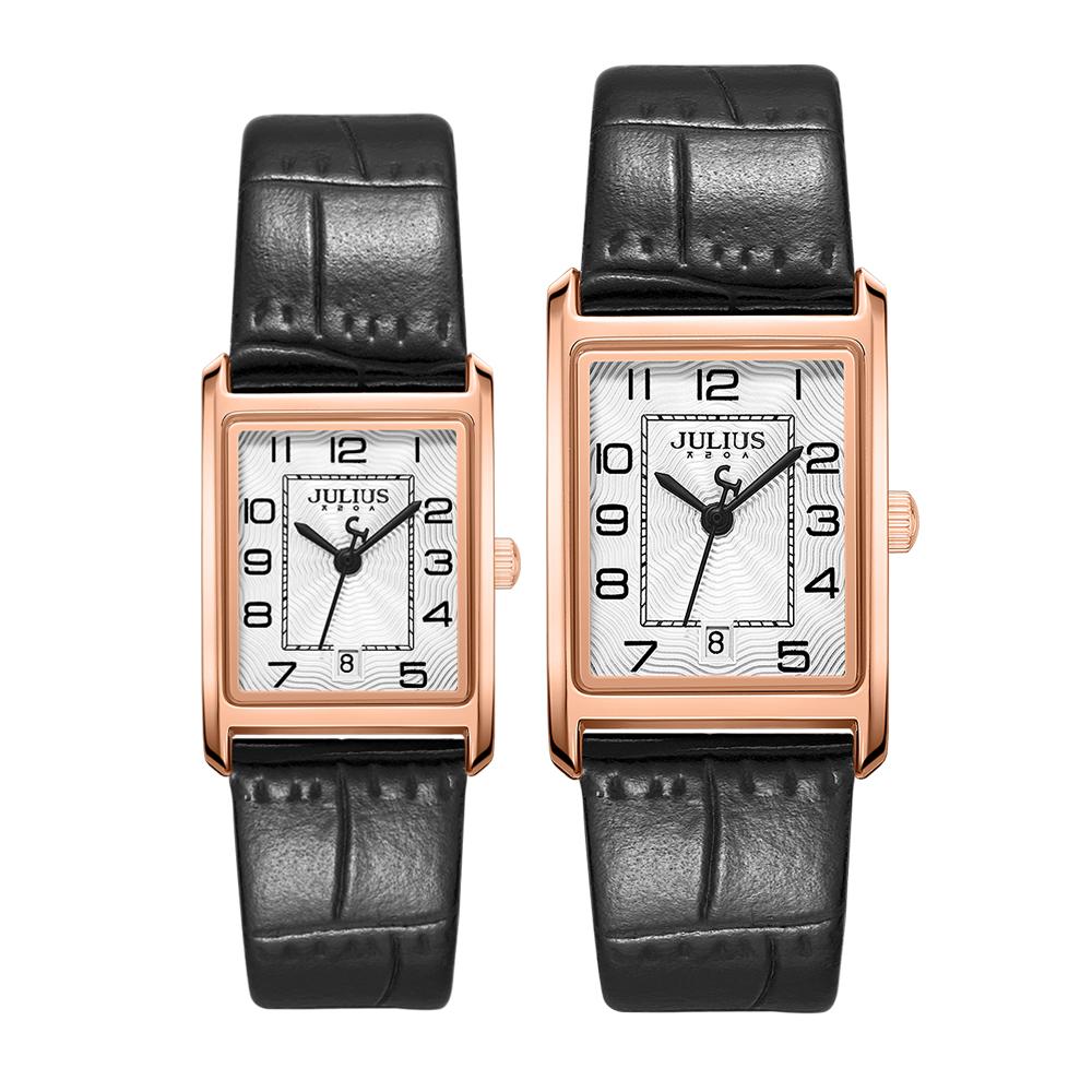 Jyullieoseu Ja-1494Ml Square Tank Couple Leather Watches