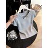 French Minimalist V-Neck Knitted Women's T-Shirt - Slim Fit, Short-Sleeve, 2026 Spring/Summer Design