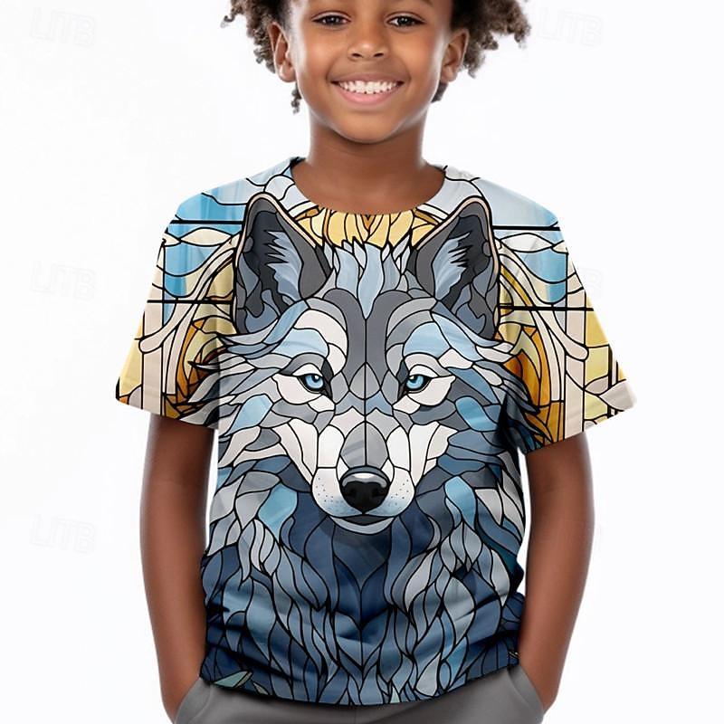 Boys 3D Wolf Tee Shirts Short Sleeve 3D Print Summer Active Sports Fashion Kids 3-12 Years Crew Neck Outdoor Casual Daily Regular Fit