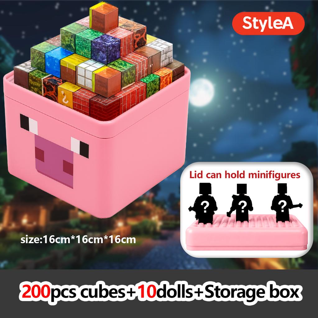 Magnetic Building Blocks Toy Storage Box Set Can Hold Figures Magnet Cube Pixel Style Model Baseplate Toys Children 2025 Gift