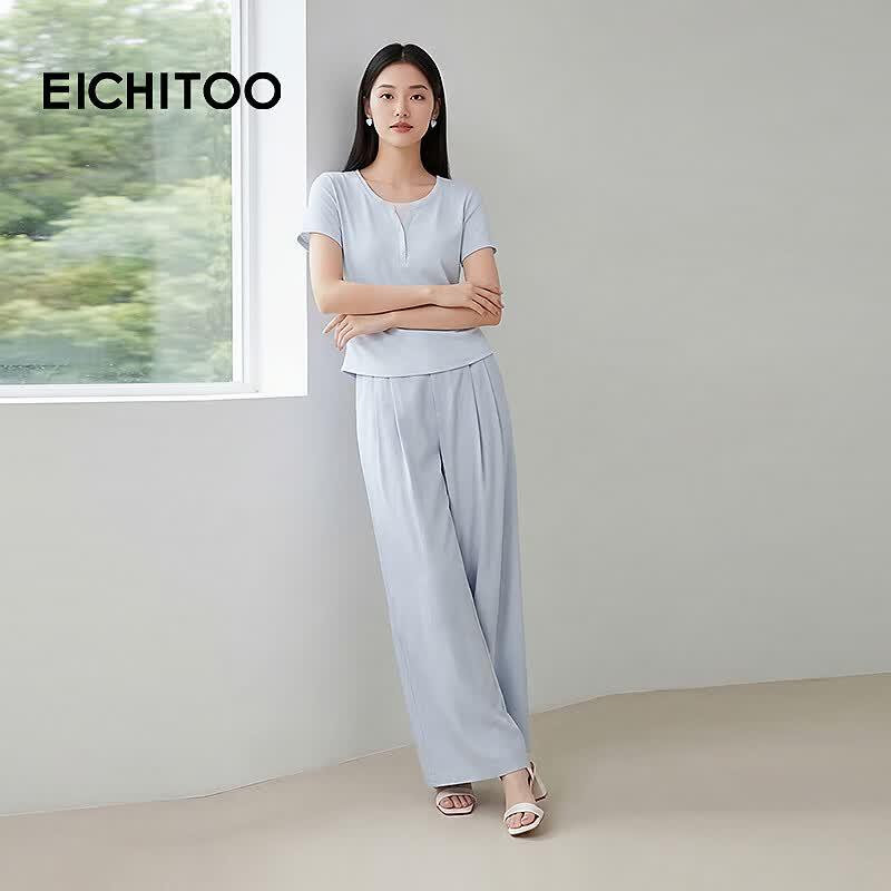EICHITOO Women's Faux Two-Piece Short-Sleeve T-Shirt