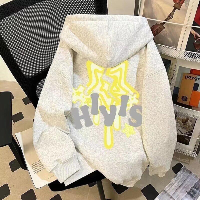 Trendy Brand Two-color Letter-printed Hooded Sweater for Men and Women, Loose Leisure In Autumn and Winter, College Style Velvet Top