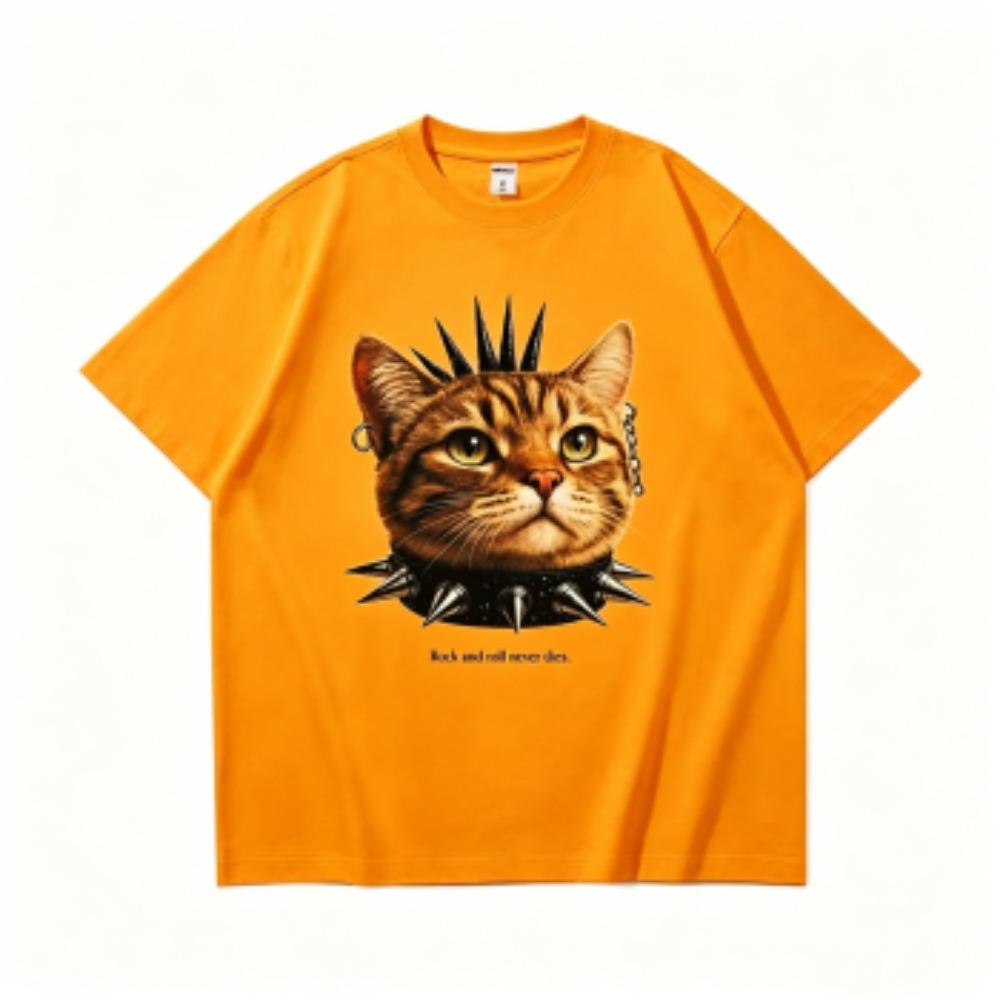 Summer 15 Colors Funny Punk Cat Print Women's T-Shirts Fashion Street Short-Sleeve Outdoor Casual Tops for Men's and Women's Tees Top