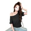 Sweet and spicy pure desire wind slanted shoulder one-word shoulder short-sleeved T-shirt off-shoulder versatile and thin niche top summer explosion