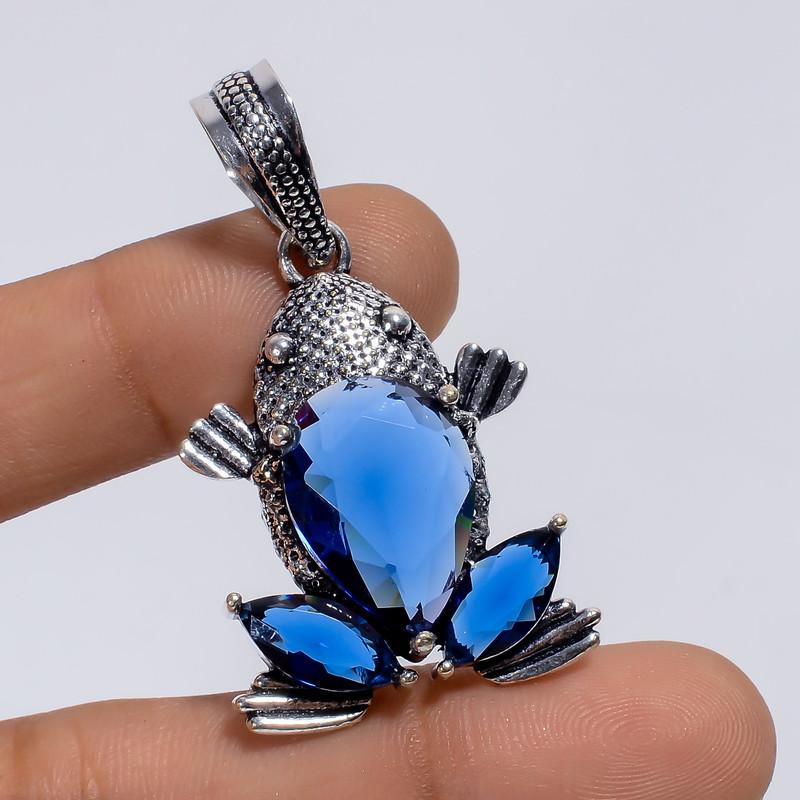 

Exclusive Top Grade Qualite 100% Natural London Blue Topaz Pear Shape Ethnic Style Handmade Jewelry 925 Steling Silver Pendant 1.8 WSJ-5065 1.8
